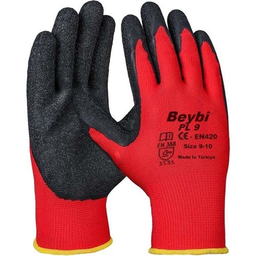 Beybi PL9 Polyester Astarlı Crinkle Lateks Kaplı İş Eldiveni No:9 Large 288 Çift (1 Koli)