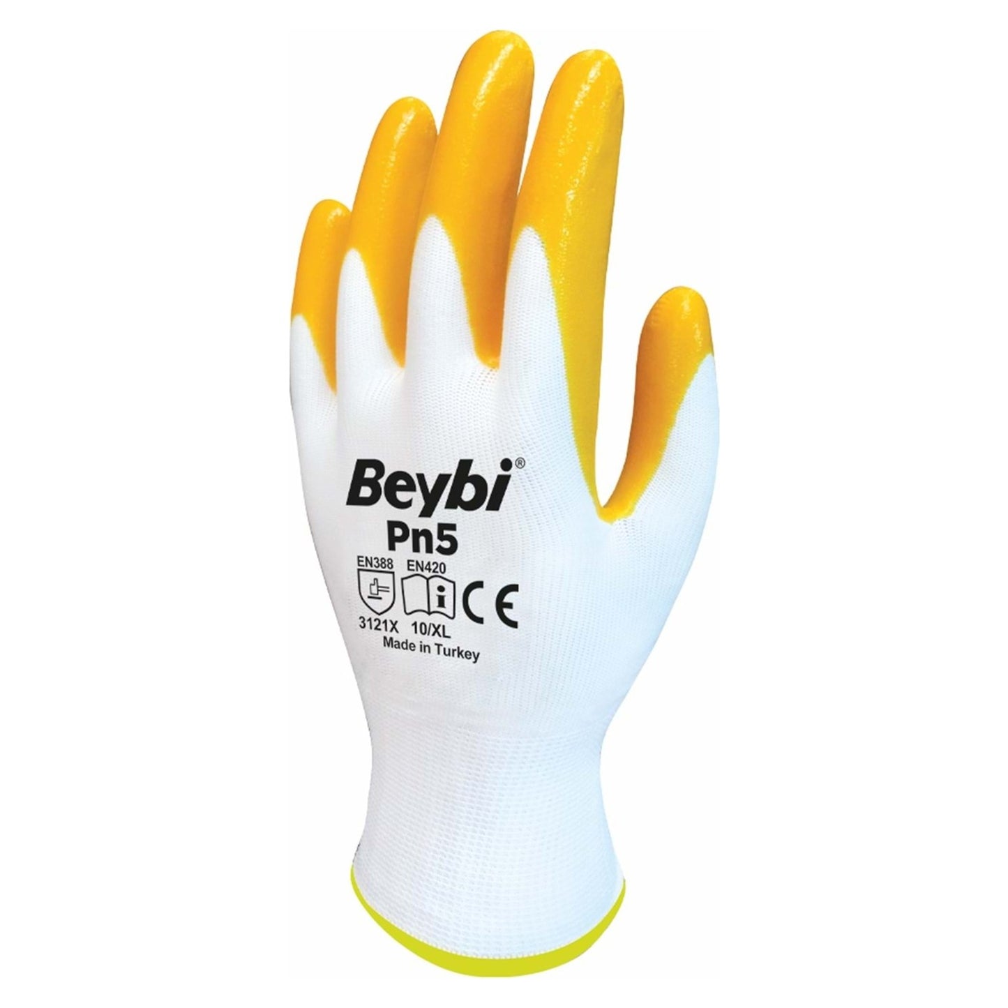 Beybi PN5 SARI Polyester Astarlı Nitril Kaplı İş Eldiveni No:10 XLarge 12 Çift