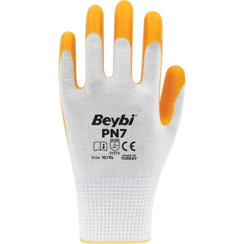 Beybi PN7 SARI Polyester Astarlı Nitril Kaplı İş Eldiveni No:10 XLarge 288 Çift (1 Koli)