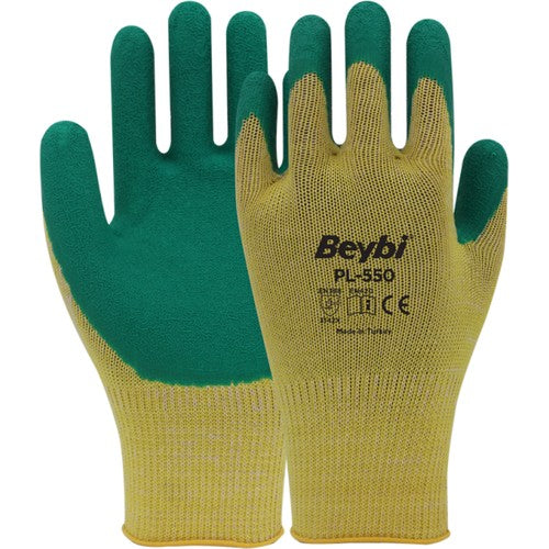 Beybi PL550 YEŞİL Pamuk-Polyester Astarlı Crinkle Lateks Kaplı İş Eldiveni No:10 XLarge 144 Çift (1 Koli)